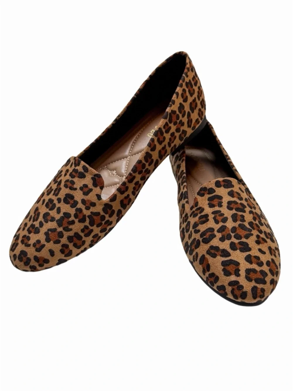 SAILING LU Leopard Print Faux Suede Round Toe Ballet Flat Shoes